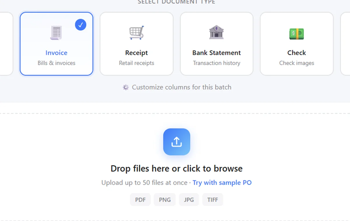 Scan or photograph the invoice - SendItSheets invoice OCR step